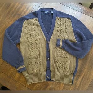 VTG 90s Y2k GAP Cardigan Sweater Mens M Navy Chunky Cotton Heavy Knit Fisherman